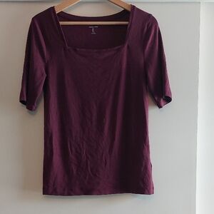 Amazon Essentials Soft Knit Square Neck T-shirt Top Blouse Plum Wine LARGE